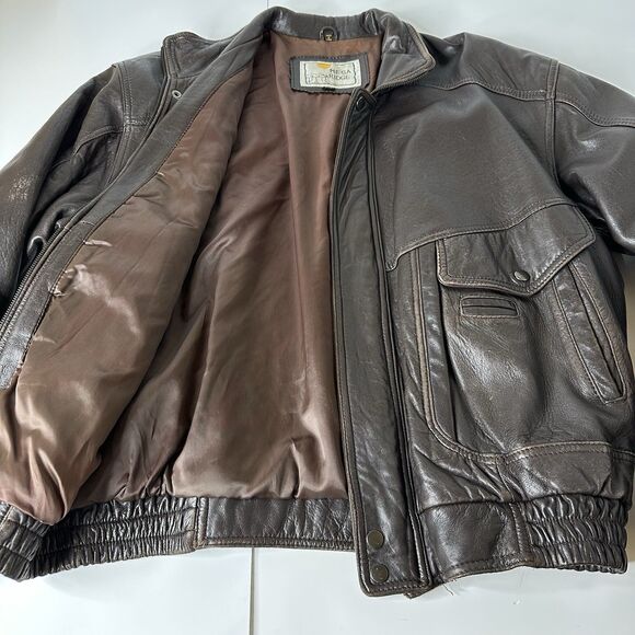 Vtg Mesa Ridge Brown Leather Bomber Jacket Mens Sz XL Motorcycle 90s Distressed - Picture 3 of 16